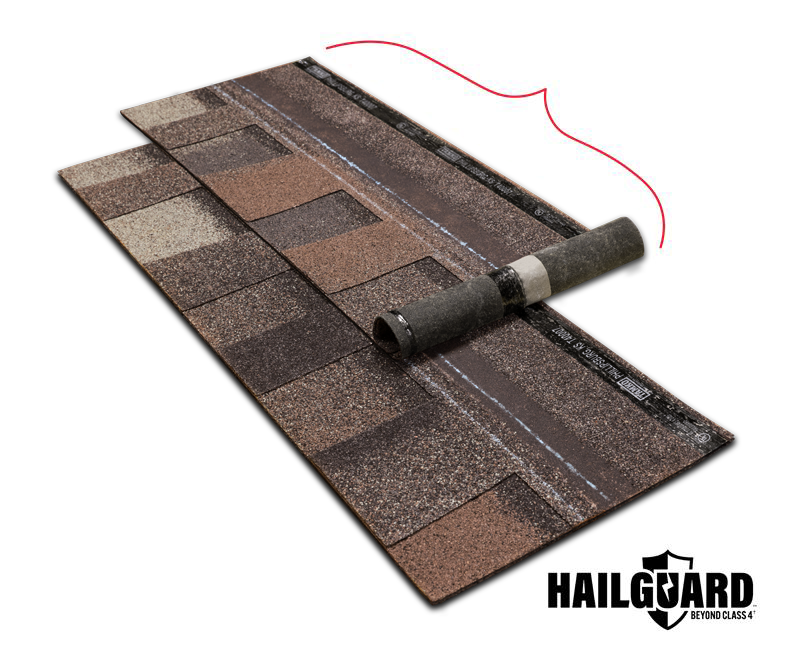HailGuard shingle cross-section showing 5-layer ImpactCore technology